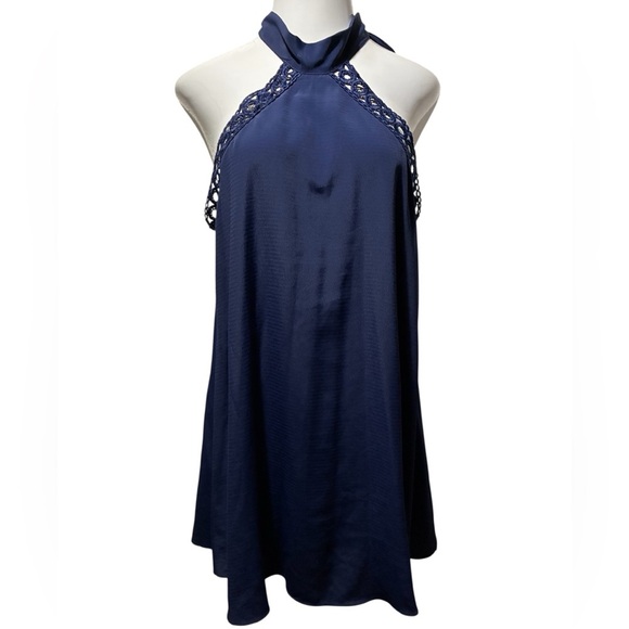 Lulu's Navy Blue Backless Halter Lace Sundress XL - Picture 3 of 15